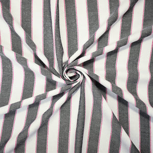 Black-White-Pink Rayon Famous Maker Vertical Stripe Twill Woven Fabric