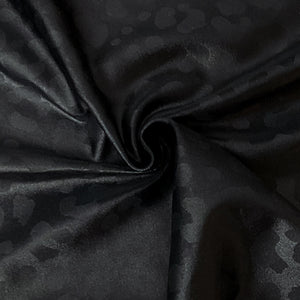 Black Leopard Printed Satin Tricot Knit Famous Maker Yoga Fabric