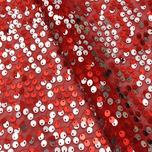 Fashion Fabrics Club Red/Silver Semi-Sheer Sequined Mesh Tulle Fabric by The Yard (Polyester/Nylon)