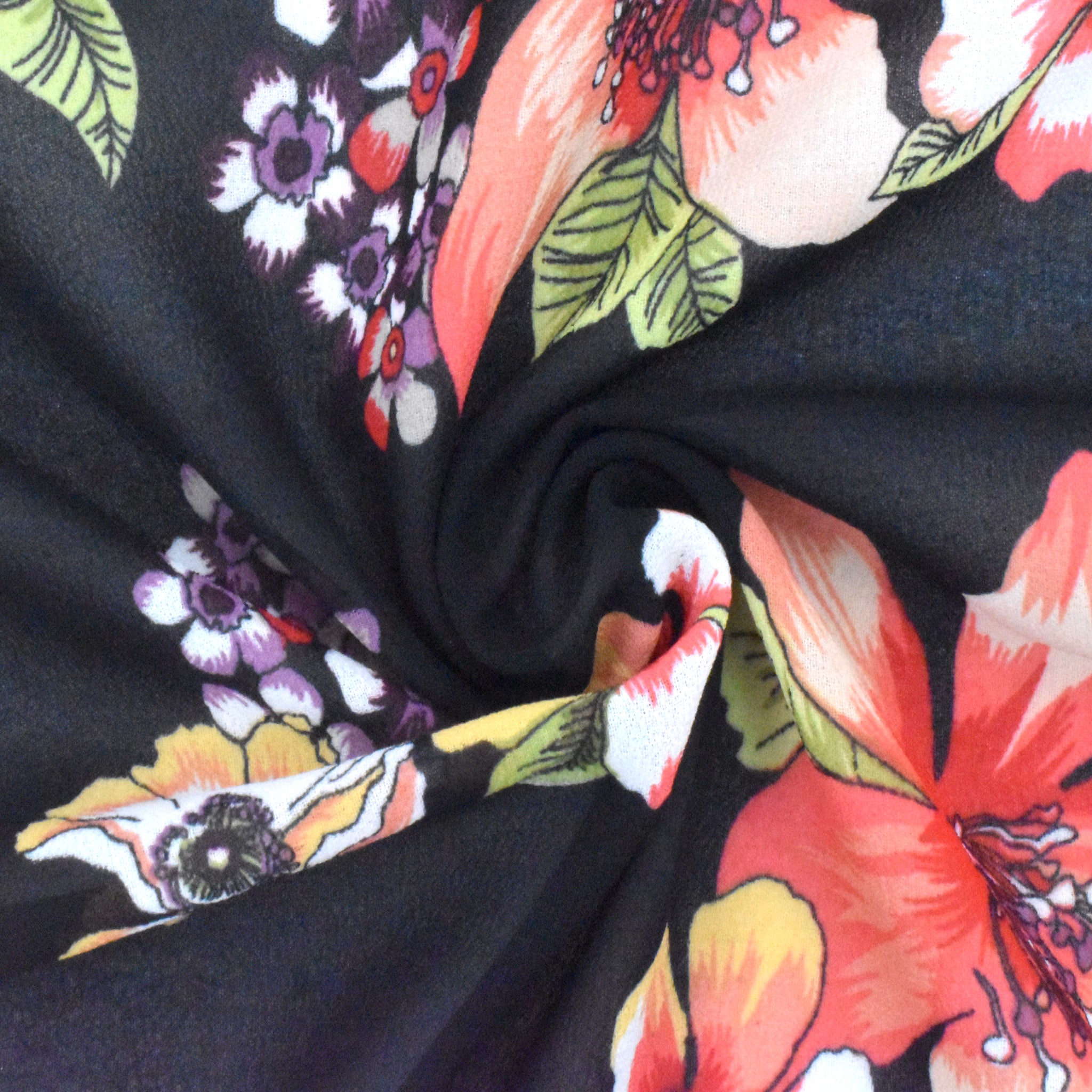 Black-Purple-Multi Floral Printed Georgette Fabric