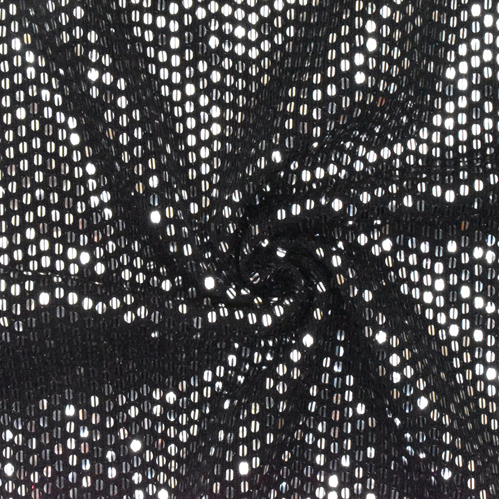 Black-Silver Famous Designer Sequined Stretch Metallic Slinky Knit Fabric by The Yard (Nylon-Metallic)