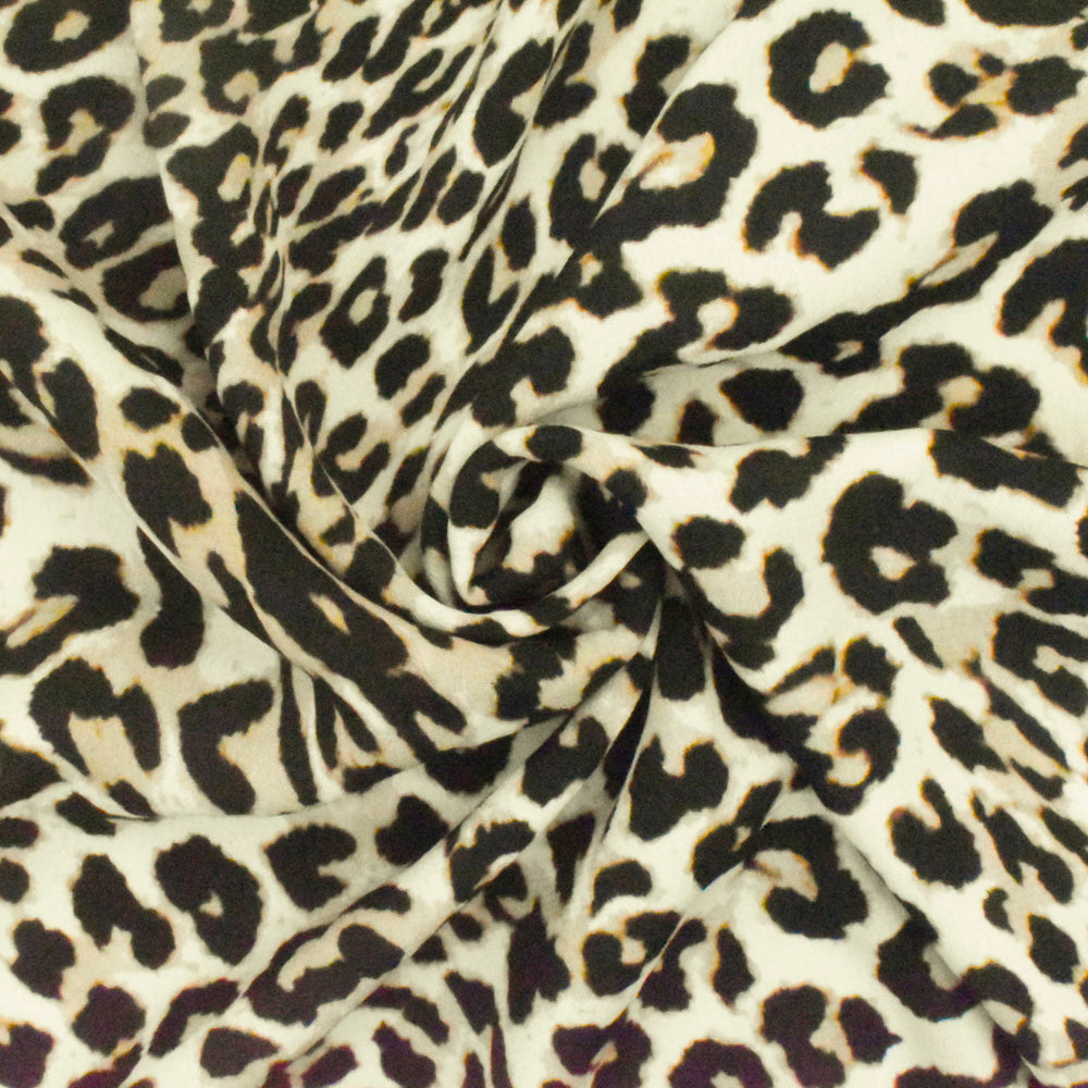 Beige-Black-Ivory Famous Designer Cheetah Print Viscose Crepe Faille F ...