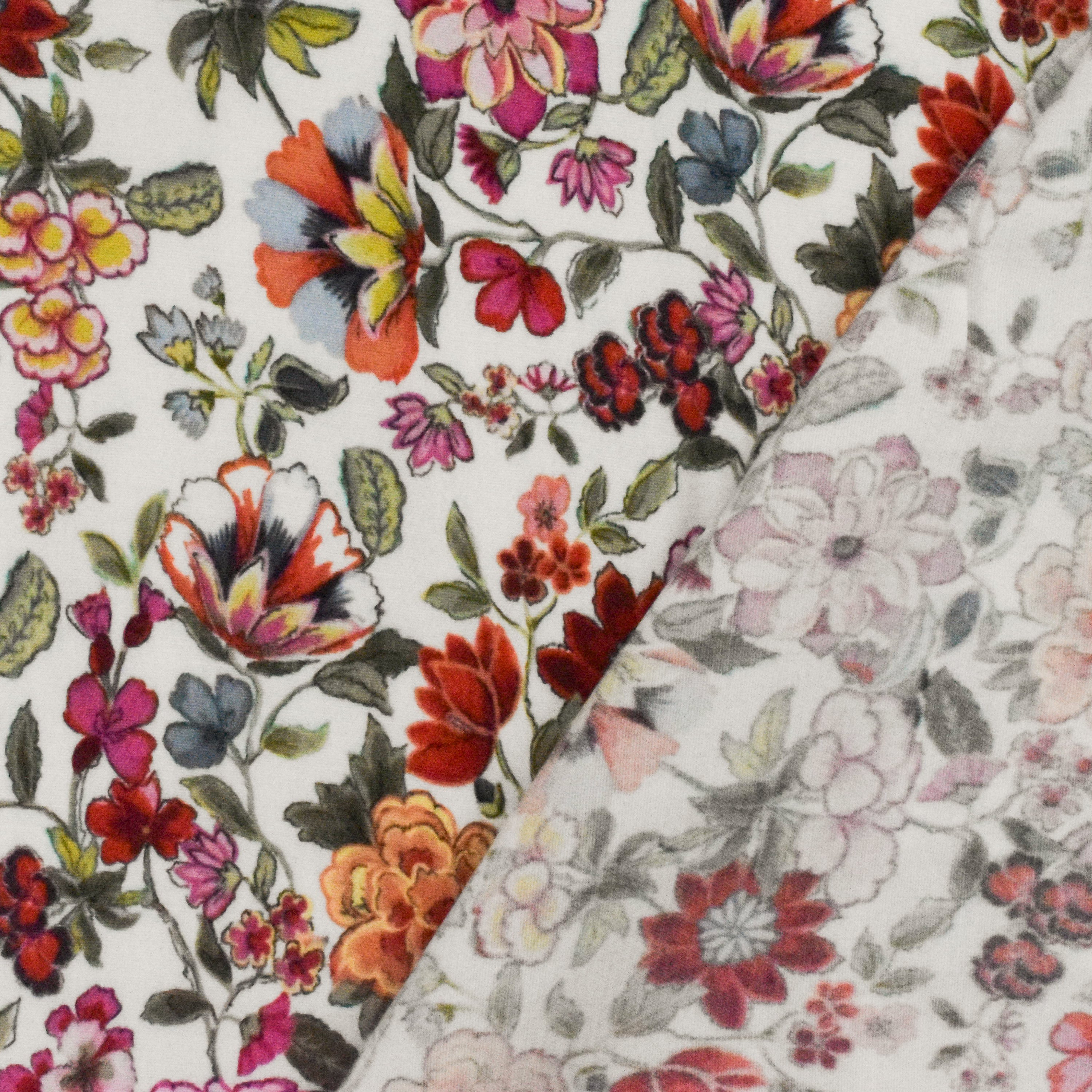Designer silk and cotton muslin fabric. Floral. Made in Italy