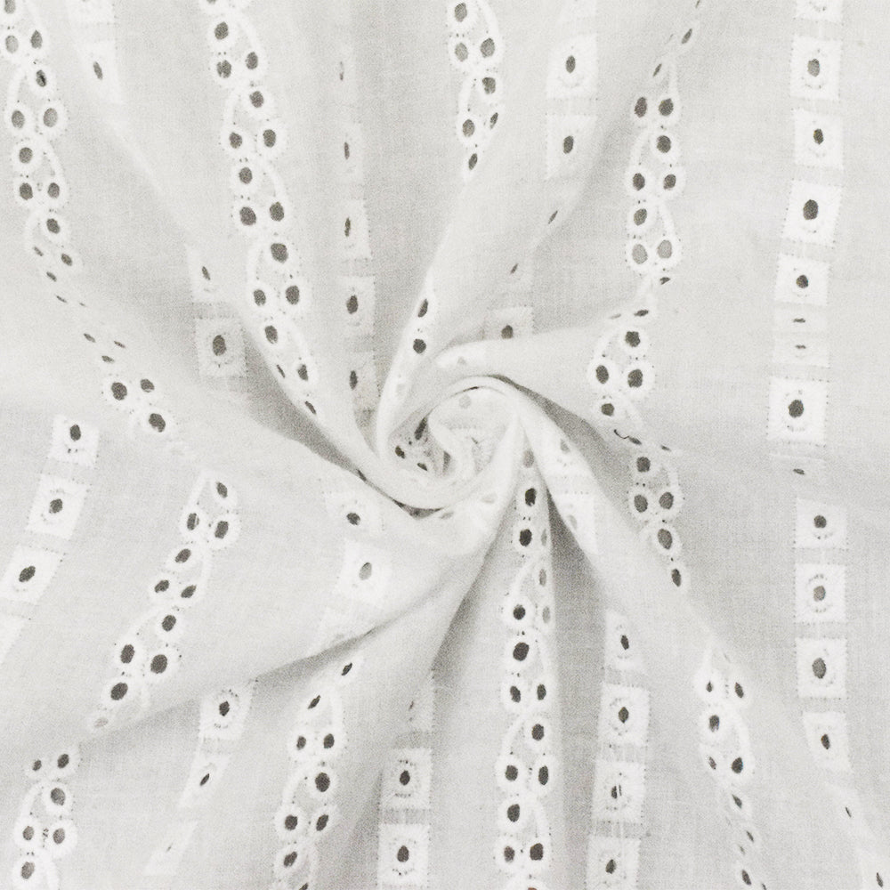 Paper White Striped Pattern Cotton Embroidered Eyelet Lawn Woven Fabri – Fashion  Fabrics Club
