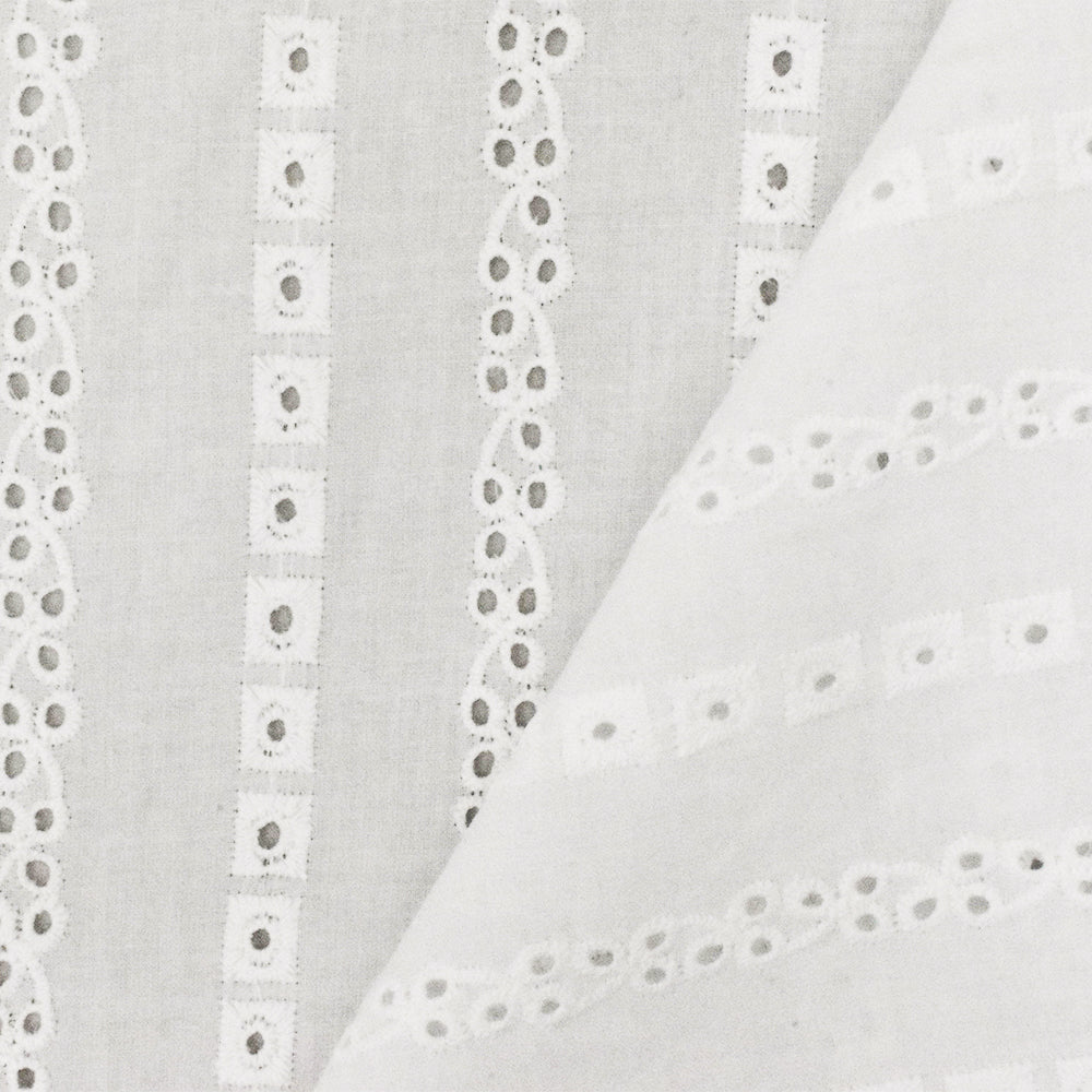 Paper White Striped Pattern Cotton Embroidered Eyelet Lawn Woven Fabri – Fashion  Fabrics Club