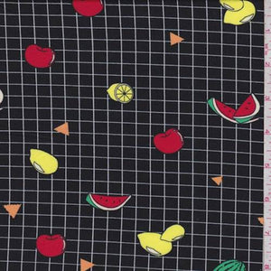 Black Grid/Fruit Double Brushed Jersey Knit Fabric