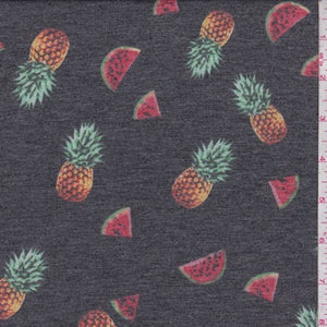Black Tossed Fruit Brushed French Terry Knit Fabric