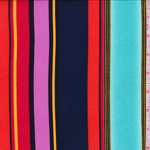 Aquamarine/Dark Navy Multi Stripe Double Brushed Jersey Knit Fabric