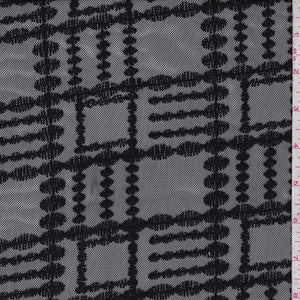 Black Embroidered Deco Check Mesh Fabric