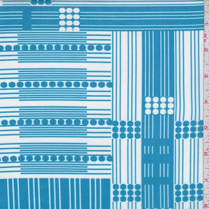 Aqua/White Linear Dot Block Power Mesh Fabric