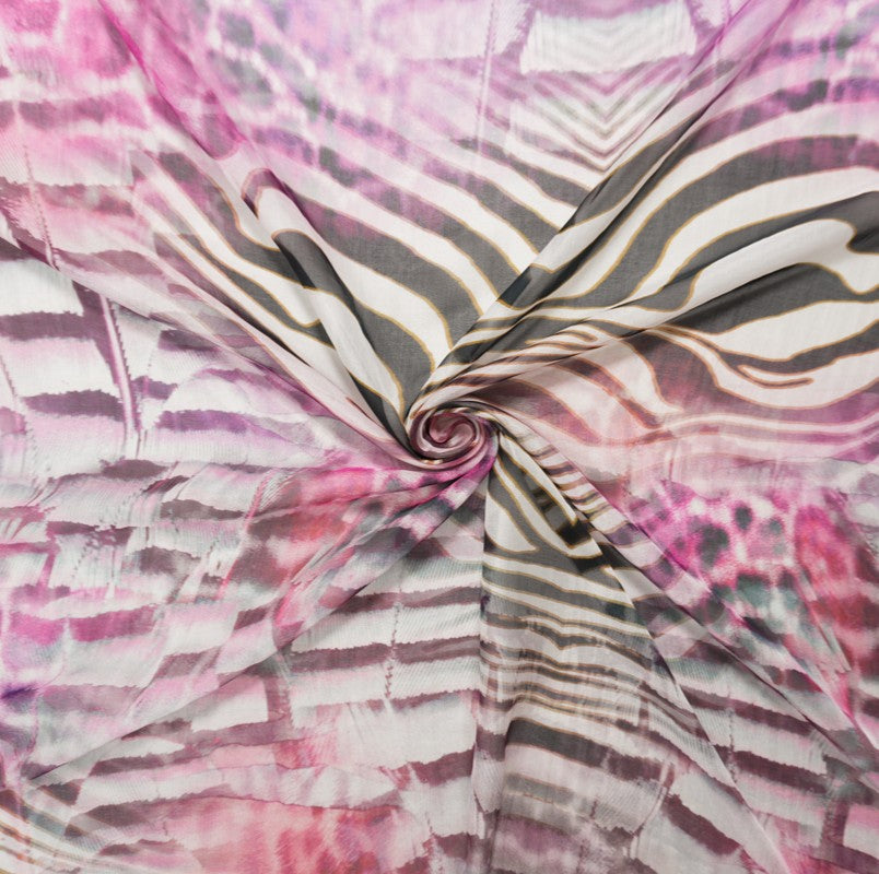 Purple Silk Abstract Zebra Printed Chiffon Woven Fabric – Fashion