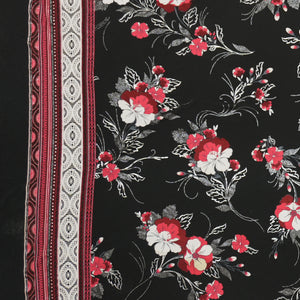 Black-Red Poly Blend Floral Border ITY Knit Designer Fabric
