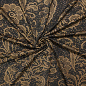Black-Bronze Poly Spandex Floral Matte Jersey Knit Designer Fabric