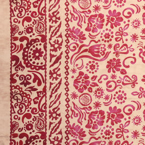 Beige-Pink Viscose Floral Border Twill Famous Designer Fabric