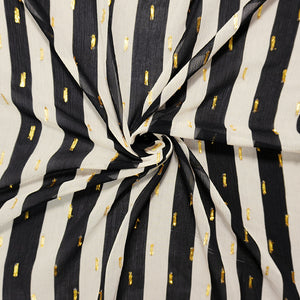 Black-Gold Viscose Metallic Stripe Chiffon Famous Designer Fabric