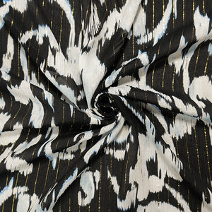 Black-Gold Viscose Blend Abstract Chiffon Famous Designer Fabric
