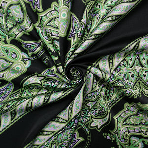 Black-Green Viscose Paisley Printed Satin Famous Designer Fabric