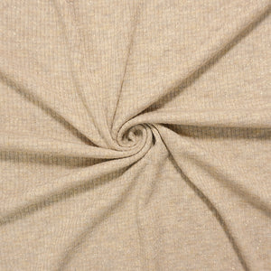 Beige-Silver Poly Blend Heather Sparkle Rib Knit Designer Fabric