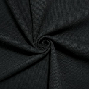 Black Cotton-Spandex 2x2 Rib Knit Fabric