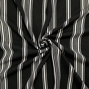 Black-White Famous Maker Rayon Stripe Challis Woven Fabric
