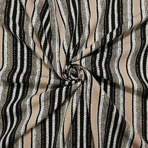 Black-White-Beige Famous Maker Rayon Stripe Crepon Woven Fabric