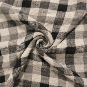 Beige-Black Designer Rayon Poly Spandex Check Twill Woven Fabric