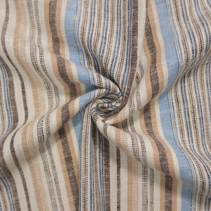 Beige-Blue Famous Designer Linen Rayon Stripe Woven Fabric