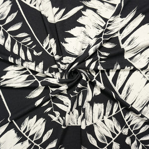 Black-White Famous Designer Viscose Leaves Jersey Knit Fabric