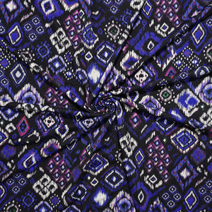 Black-Blue Famous Designer Viscose Ikat Print Jersey Knit Fabric