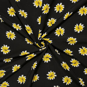 Black-Yellow Famous Designer Viscose Floral Challis Woven Fabric