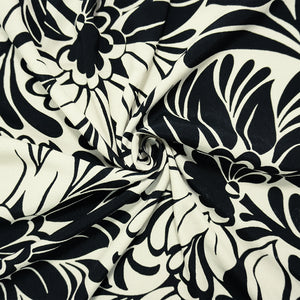 Black-White Famous Designer Viscose Floral Crepe Faille Fabric