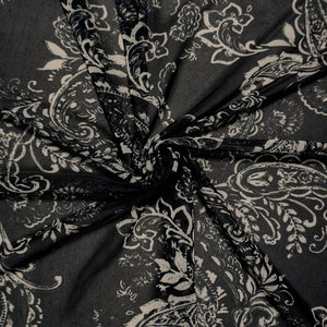 Black-Ivory Famous Designer Poly Paisley Printed Mesh Knit Fabric