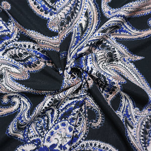 Black-Blue Famous Designer Viscose Paisley Crepe Faille Fabric