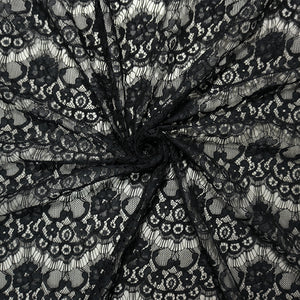 Black Famous Designer Poly Floral Raschel Lace Knit Fabric