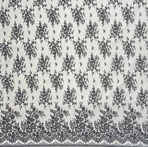 Black Famous Designer Poly Floral PANEL Raschel Lace Knit Fabric