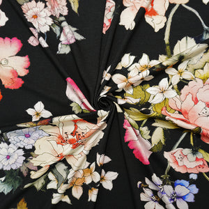 Black-Brown-Multi Famous Designer Rayon Floral Jersey Knit Fabric