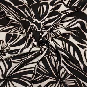 Black-White Famous Designer Viscose Floral Printed Crepe Faille Woven Fabric