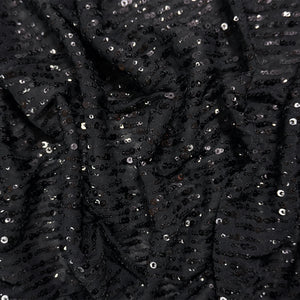 Black Famous Designer Poly Spandex Sequin Mesh Knit Fabric