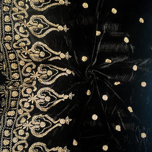 Black Famous Designer Nylon Rayon Floral Embroidered Velvet Fabric