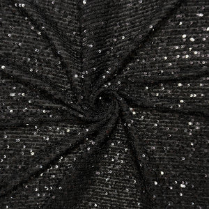 Black Famous Designer Nylon Stripe Sequined Mesh Knit Fabric
