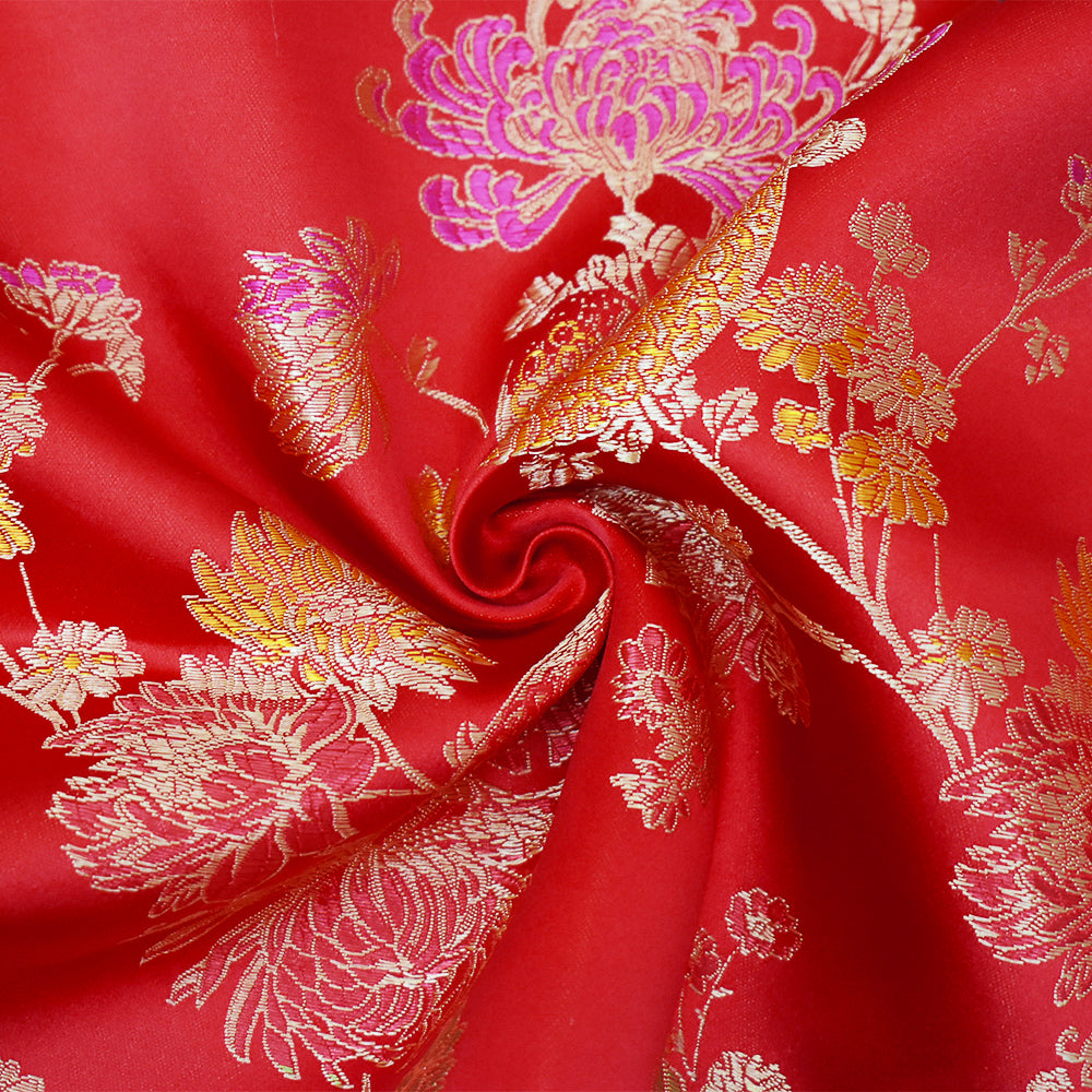 Red-Beige-Multi Polyester Floral Chinese Brocade Woven Fabric Fashion Fabrics Club Red-Beige-Multi Polyester Floral Chinese Brocade Woven Fabric Fashion Fabrics Club