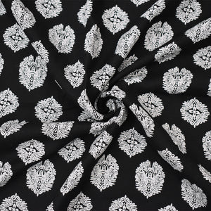 Black Rayon Famous Designer Crest Print Challis Woven Fabric